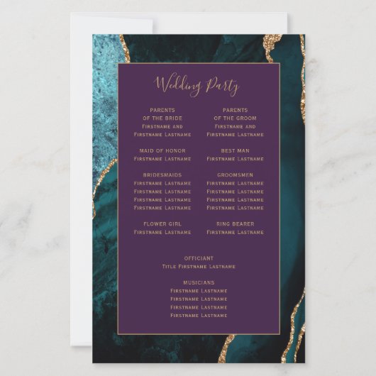 Budget Teal Gold Agate Purple Wedding Program (Achterkant)