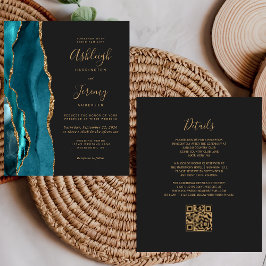 Budget Teal Gold QR Code Wedding Invitation