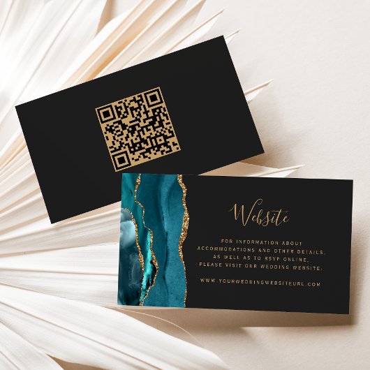 Budget Teal Goud Agaat Donkere Trouw QR Code Informatiekaartje