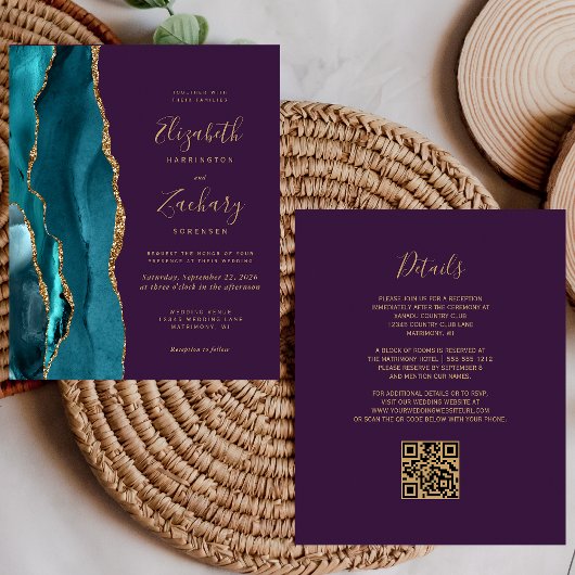 Budget Teal Goud Agaat Paars QR Code Huwelijk