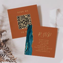 Budget Teal Goud Agaat Roest Huwelijk QR Code RSVP Informatiekaartje