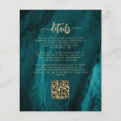 Budget Teal Goud Bloem QR Code Trouw Uitnodiging (Achterkant)