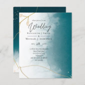 BUDGET Teal Gouden Abstract Trouw Uitnodiging (Voorkant / Achterkant)