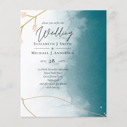 BUDGET Teal Gouden Abstract Trouw Uitnodiging (Voorkant)