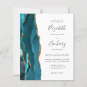 Budget Teal Gouden QR Code Trouw Uitnodiging (Voorkant)