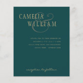 BUDGET Teal Groen Goud Ampersand Trouw Uitnodiging (Voorkant)