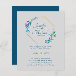 BUDGET Teal Paars Gouden Krans Trouw Uitnodigingen