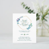 BUDGET Teal Paars Gouden Krans Trouw Uitnodigingen (Staand voorkant)