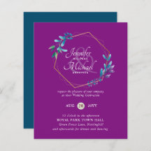 BUDGET Teal Paars Gouden Krans Trouw Uitnodigingen