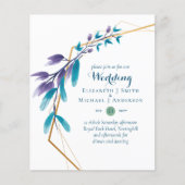 BUDGET Teal Paars Gouden Krans Trouw Uitnodigingen (Voorkant)