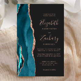 Budget Teal Rose Gold Agate Dark Wedding Invite