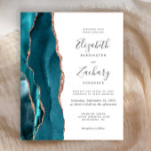 Budget Teal Rose Gold Agate Wedding Invitation
