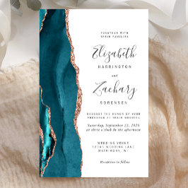 Budget Teal Rose Gold Agate Wedding Invitation