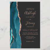 Budget Teal Rose Gold Dark QR Code Wedding Invite (Voorkant)