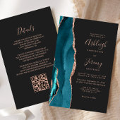 Budget Teal Rose Gold Dark QR Code Wedding Invite