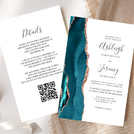 Budget Teal Rose Goud QR Code Trouw Uitnodiging