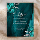 Budget Teal Silver Floral Wedding Save the Date
