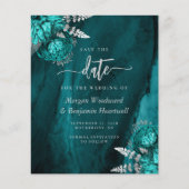 Budget Teal Silver Floral Wedding Save the Date (Voorkant)