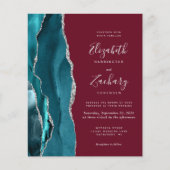 Budget Teal Zilver Agaat Burgundy QR Code Huwelijk (Voorkant)