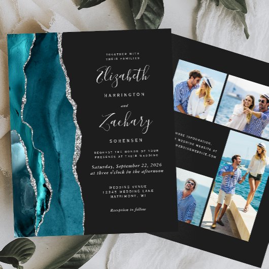 Budget Teal Zilver Agaat Donker 4-Foto Huwelijk