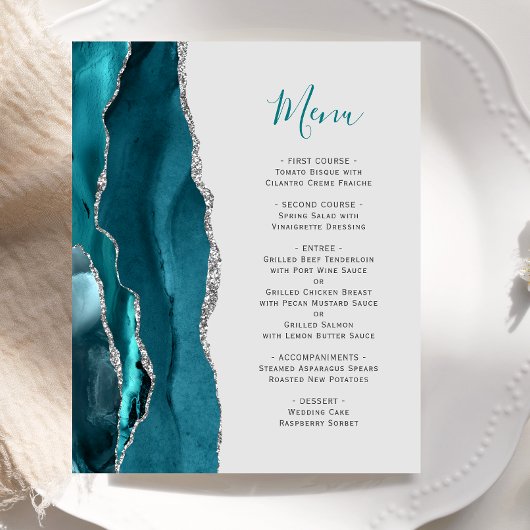 Budget Teal Zilver Agate Grijs Trouwmenu