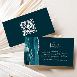 Budget Teal Zilveren Agaat Huwelijks QR-code Informatiekaartje