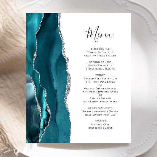 Budget Teal Zilveren Agate Huwelijksmenu