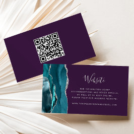 Budget Teal Zilveren Agate Paarse Huwelijks QR-cod Informatiekaartje