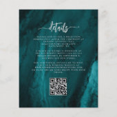 Budget Teal Zilveren Bloemencode QR Trouwuitnodigi (Achterkant)