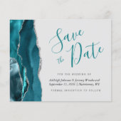 Budget Tealblauw Zilver Agate Grijs Save the Date (Voorkant)