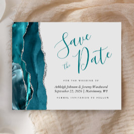Budget Tealblauw Zilver Agate Grijs Save the Date