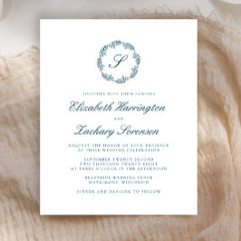 Budget Tealblauwe Monogram Krans Script Bruiloft