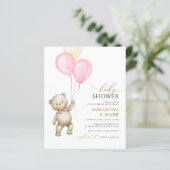 Budget Teddy Bear & Balloon Baby shower Uitnodigin (Staand voorkant)