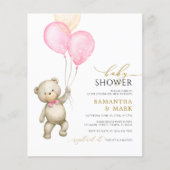Budget Teddy Bear & Balloon Baby shower Uitnodigin (Voorkant)