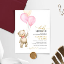 Budget Teddy Bear & Balloon Baby shower Uitnodigin