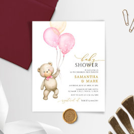 Budget Teddy Bear & Balloon Baby shower Uitnodigin