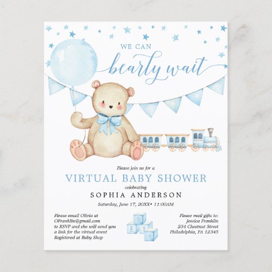 Budget Teddy Bear Virtual Baby shower Invitation (Voorkant)