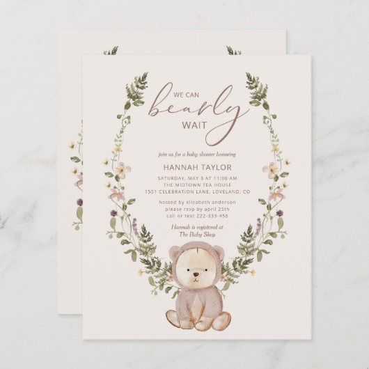 Budget Teddy Bear we kunnen Baby shower afwachten (Voorkant / Achterkant)