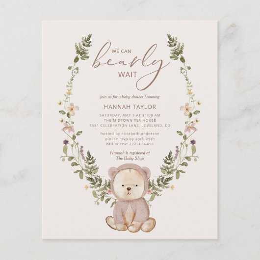 Budget Teddy Bear we kunnen Baby shower afwachten (Voorkant)