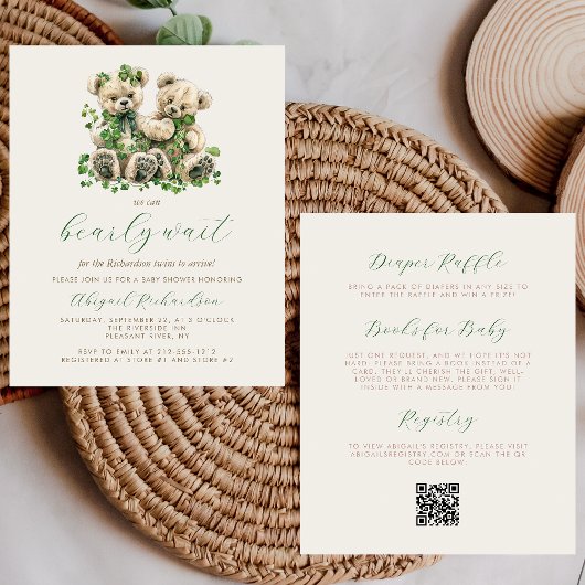 Budget Teddy Bears Green Twins QR Code Baby shower