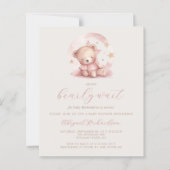 Budget Teddybeer Roze Meisje QR Code Baby shower (Voorkant)