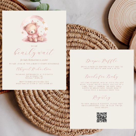 Budget Teddybeer Roze Meisje QR Code Baby shower