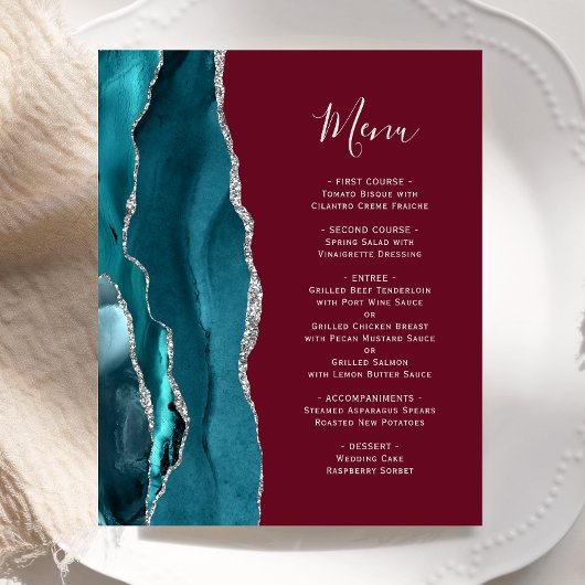 Budget Teel Zilver Agate Burgundy Trouwmenu