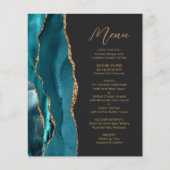Budget Teelblauw Goud Agate Script Trouwmenu (Voorkant)