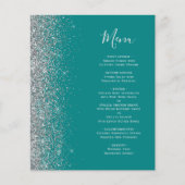 Budget Teelblauw Zilveren Glitter Rand Trouwmenu (Voorkant)