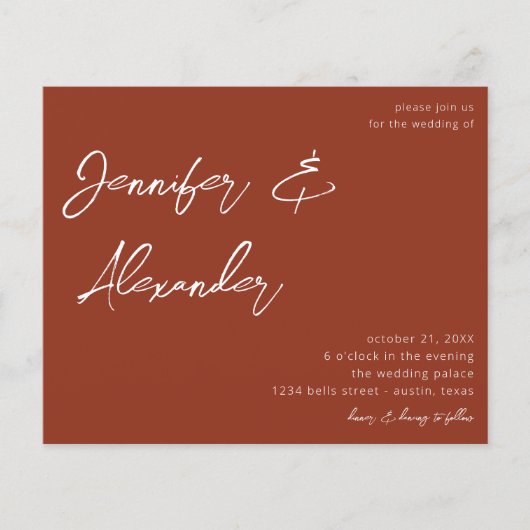 Budget Terra Cotta Calligraphy Photo Wedding V2 Flyer (Voorkant)