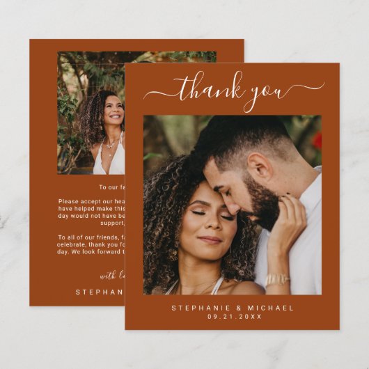 BUDGET Terracotta 2 foto bruiloft bedankje (Voorkant / Achterkant)