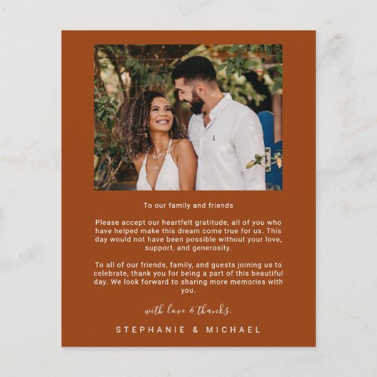 BUDGET Terracotta 2 foto bruiloft bedankje (Achterkant)