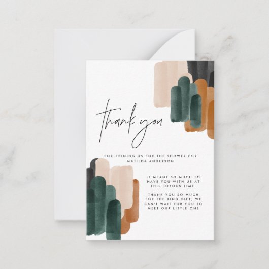 budget terracotta abstract baby shower dank u notitiekaartje (Voorkant)