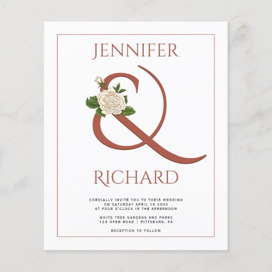 BUDGET terracotta ampersand bruiloft uitnodiging (Voorkant)